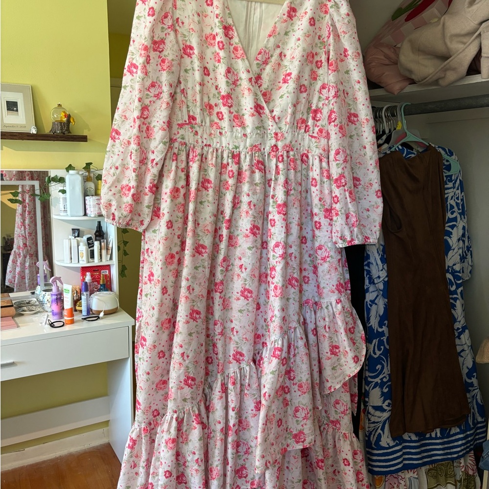 Floral Pink and White Maxi Dress Ivy city